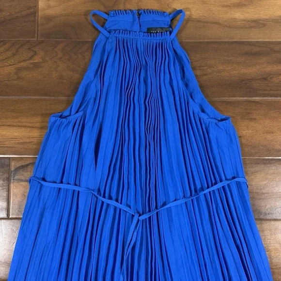 Ted Baker Size 0 / US 2 Blue Helyos Halter Neck Maxi Dress Accordion Pleated - Picture 2 of 11